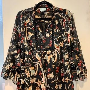 Anthropologie Maeve Black Floral Boho Peasant Top